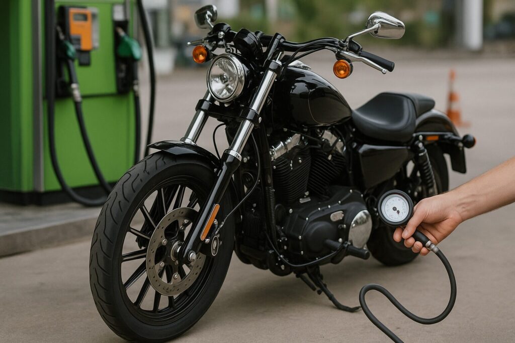 ハーレーのタイヤ空気圧はどこに書いてある？一覧と正しい確認方法：ガソリンスタンドでの測定注意点