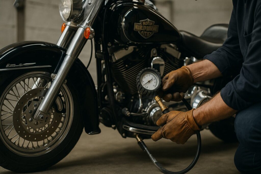 ハーレーのタイヤ空気圧はどこに書いてある？一覧と正しい確認方法：FLSTC空気圧を確認するポイント