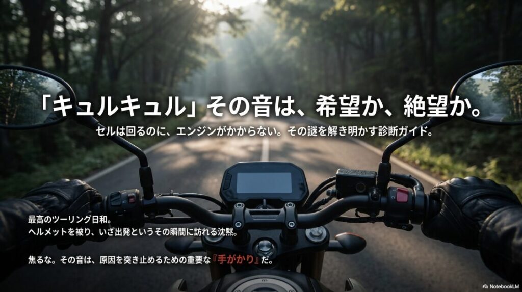 バイクのセルは回るがエンジンがかからない時の診断と解決ガイドの表紙イメージ：バイクのエンジンがかからない！キュルキュル鳴ったりセルは回る原因