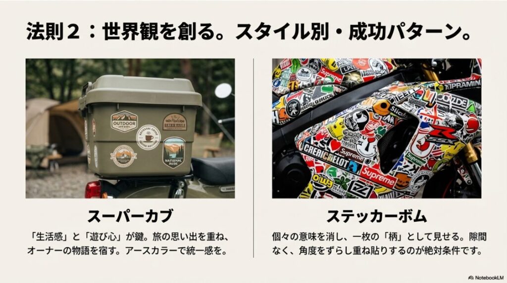 バイクのステッカーはダサい？スーパーカブのリアボックスカスタムとステッカーボムの施工例