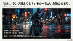 バイクのテールランプがつかない原因と修理法！バイクのテールランプが消えていることに気づいた時の不安と、それが招く危険性について解説する記事の表紙スライド