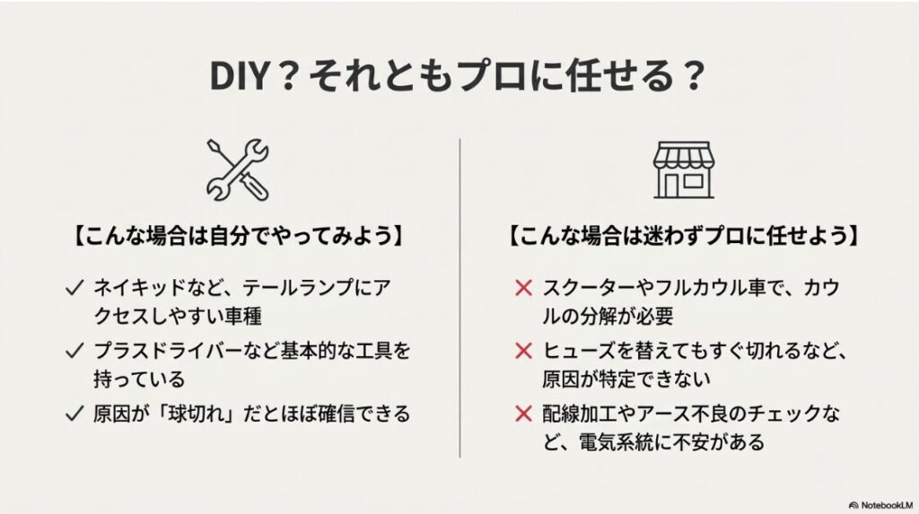 バイクのテールランプがつかない原因と修理法！バイクのテールランプ交換を自分で行うかバイク屋に依頼するかの判断基準チェックリスト