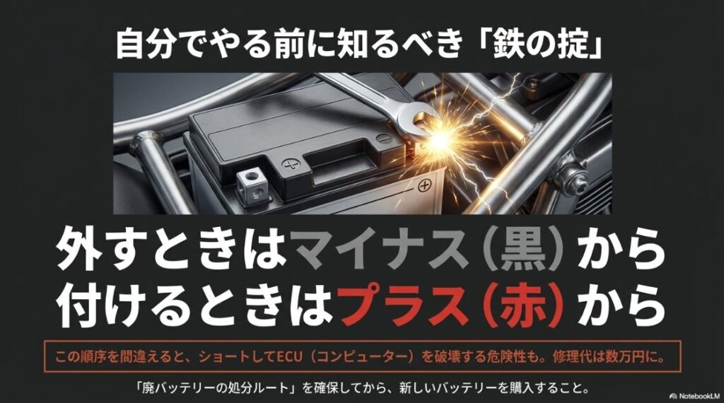 バイクのバッテリーの交換費用の真実！バイクバッテリー交換の手順。マイナスから外しプラスから付ける重要性とショートの危険性