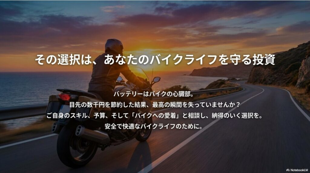 バイクのバッテリーの交換費用の真実！バイクバッテリーは心臓部。安さだけでなく信頼性と愛車への投資で選ぶ重要性