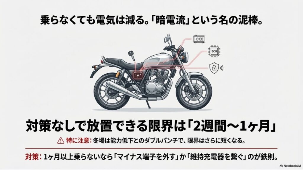 バイクのバッテリーの充電時間の目安は？バイクに乗らない間も電気を消費する暗電流の仕組みと放置できる期間の目安