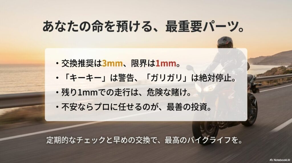 バイクのブレーキパッド交換時期の目安！バイクブレーキパッド交換時期の重要ポイントと命を守るメンテナンスまとめ