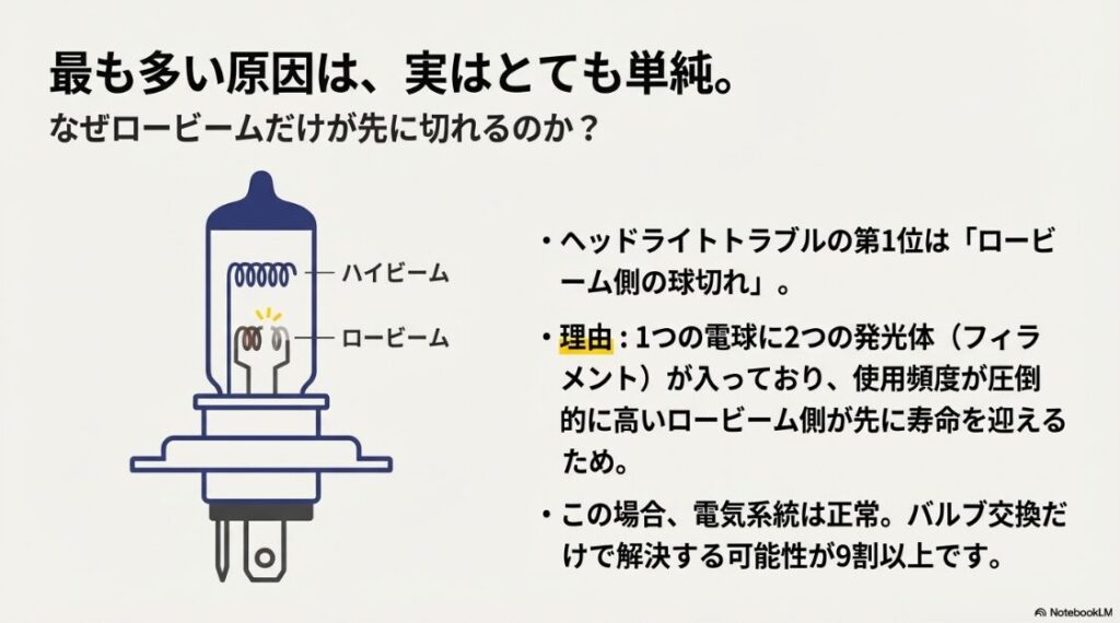バイクのヘッドライトがつかない原因は？ヘッドライトバルブの構造図・ロービームとハイビームのフィラメントの違い
