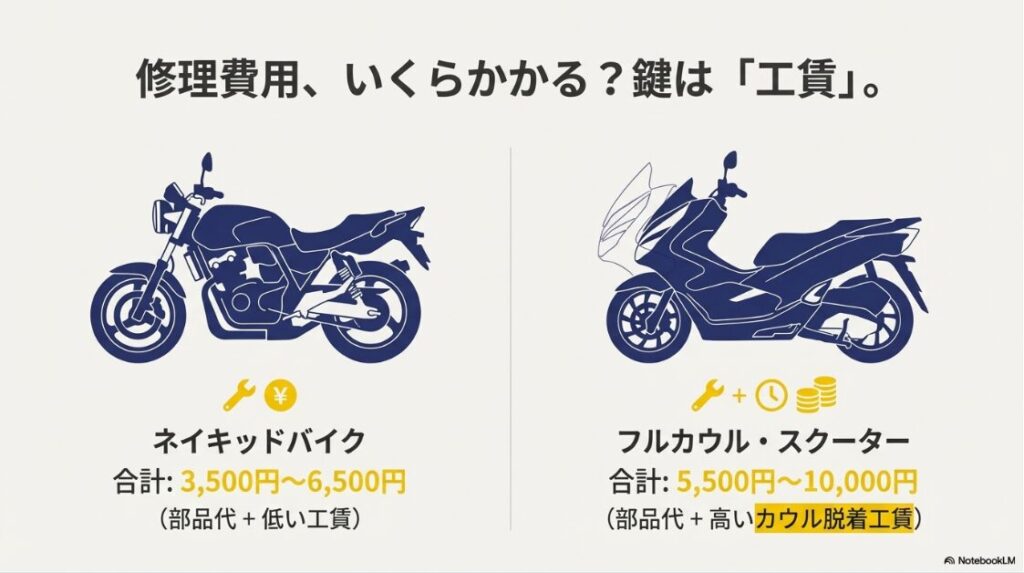 バイクのヘッドライトがつかない原因は？バイクの種類別ヘッドライト修理工賃比較（ネイキッド・フルカウル・スクーター）