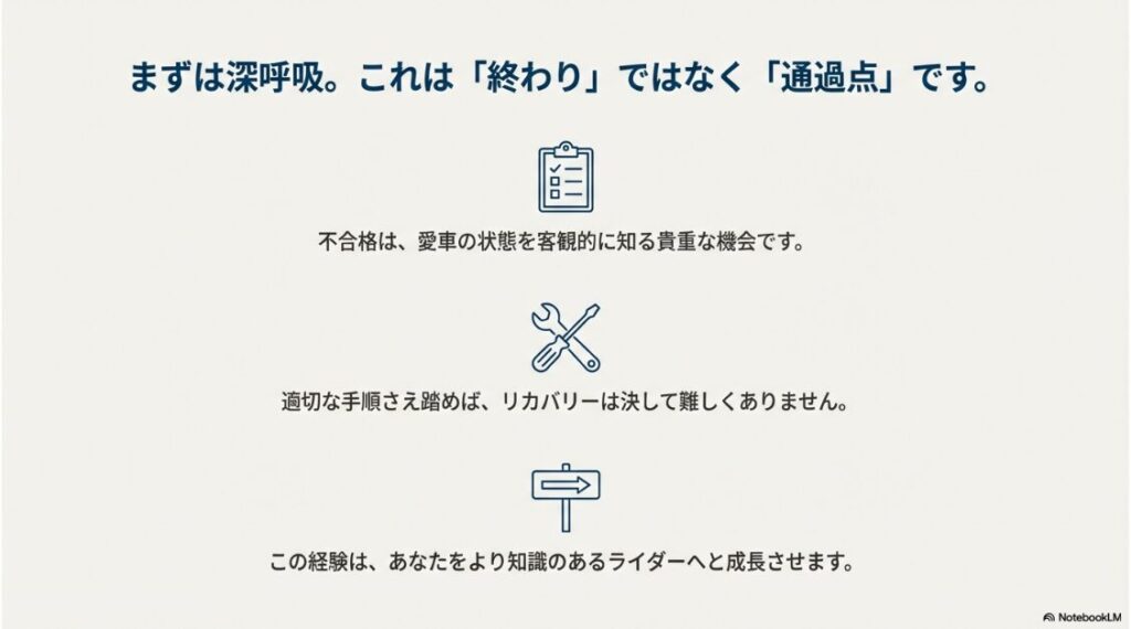 バイクのユーザー車検に初めて落ちた！ユーザー車検不合格は終わりではなく愛車の状態を知る通過点であるというメッセージ