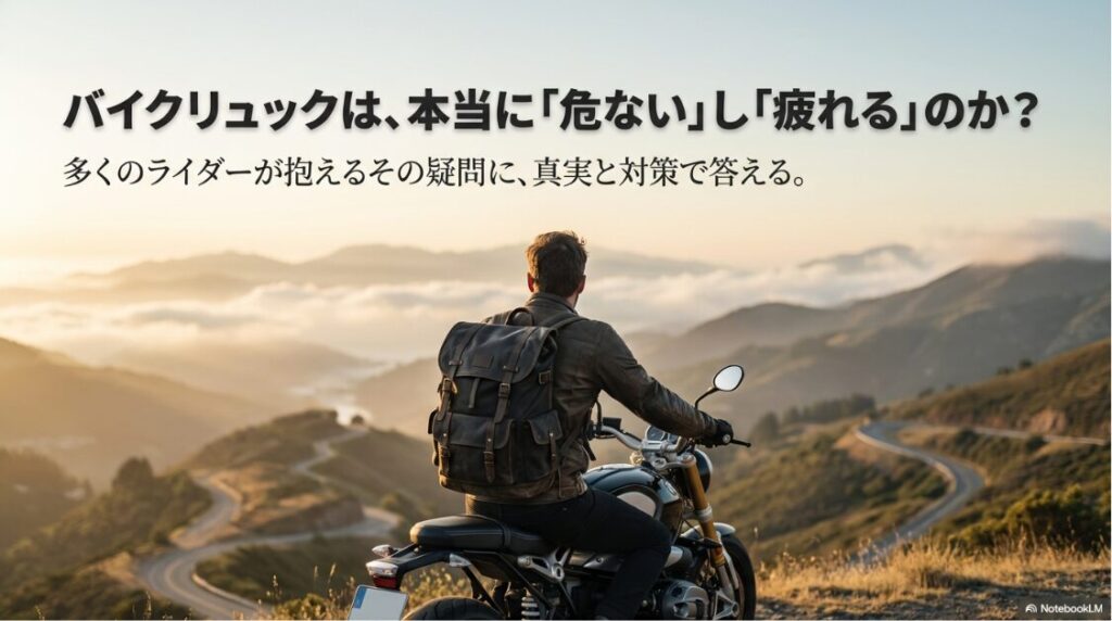 バイクリュックは危ないし疲れない？バイクリュックは本当に危ないし疲れるのか？という多くのライダーの疑問に対し、真実と対策で答える記事の表紙画像