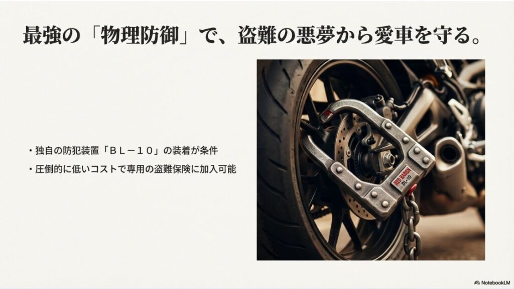 レッドバロンの任意保険の評判と料金は？レッドバロン専用のバーロックBL-10が後輪に装着されている画像