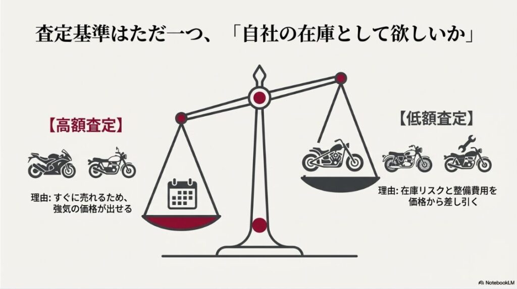 レッドバロンはやばい？買取はひどいと噂：レッドバロンの買取査定基準図解。高額査定になる人気車と低額査定になる在庫リスク車の違い