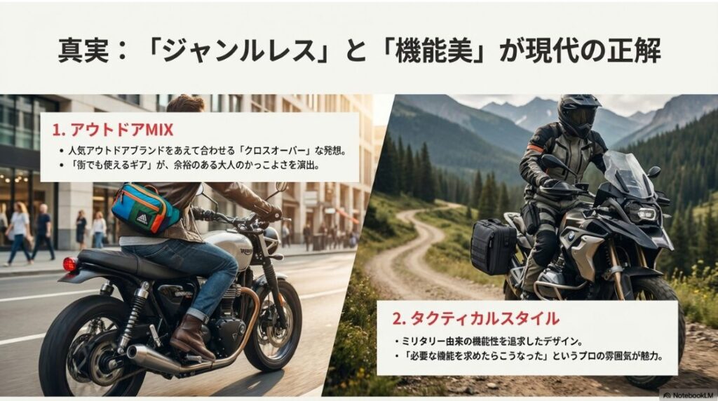 バイクのウエストバッグはダサいし危ない？アドベンチャーバイクに似合うアウトドアMIXやタクティカルスタイルのウエストバッグ活用例