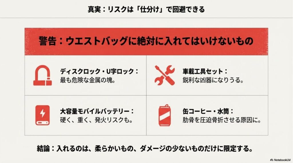 バイクのウエストバッグはダサいし危ない？ディスクロックや工具などバイクのウエストバッグに入れてはいけない危険なアイテム一覧